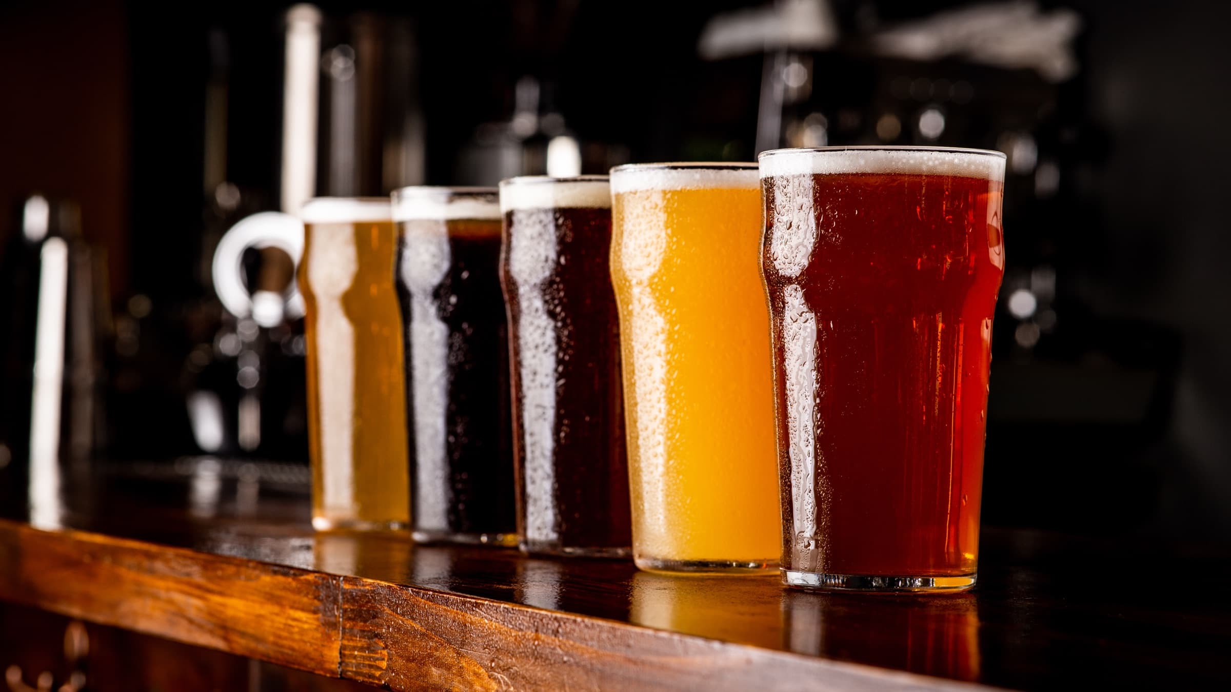 A line-up of craft beers