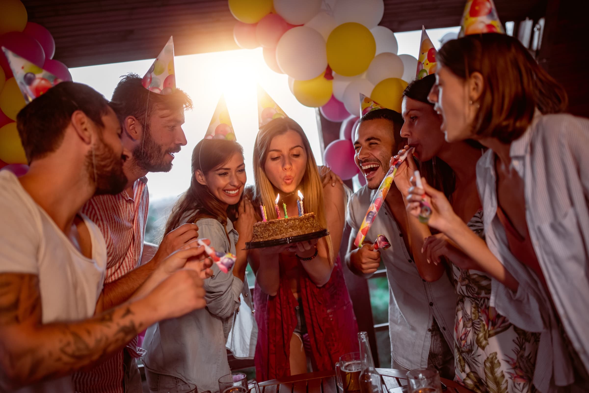 Friends celebrating a birthday together