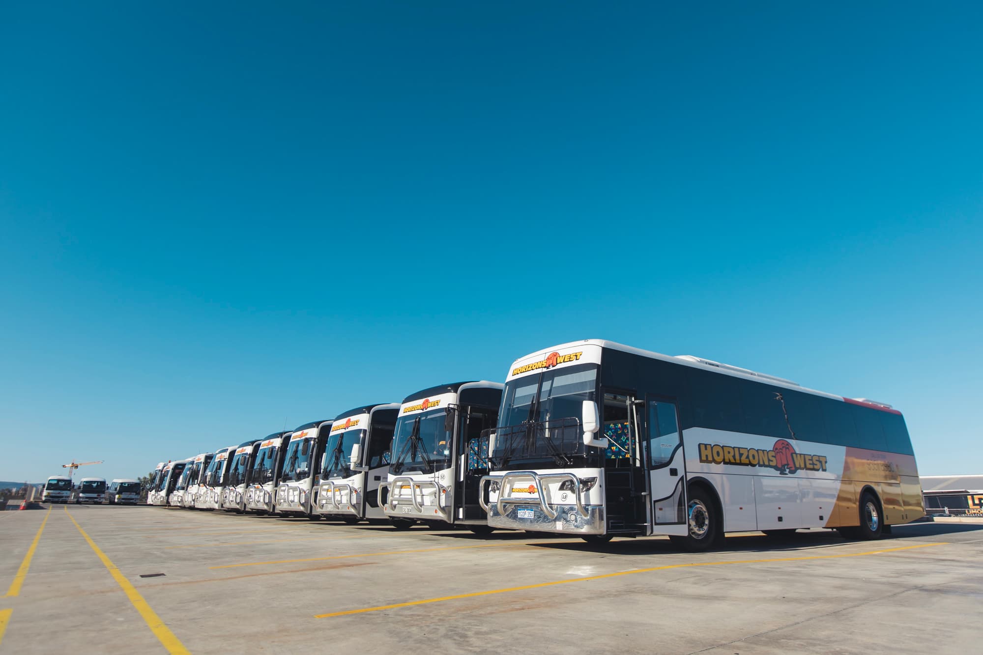 Horizons West coaches lined up at the Welshpool depot