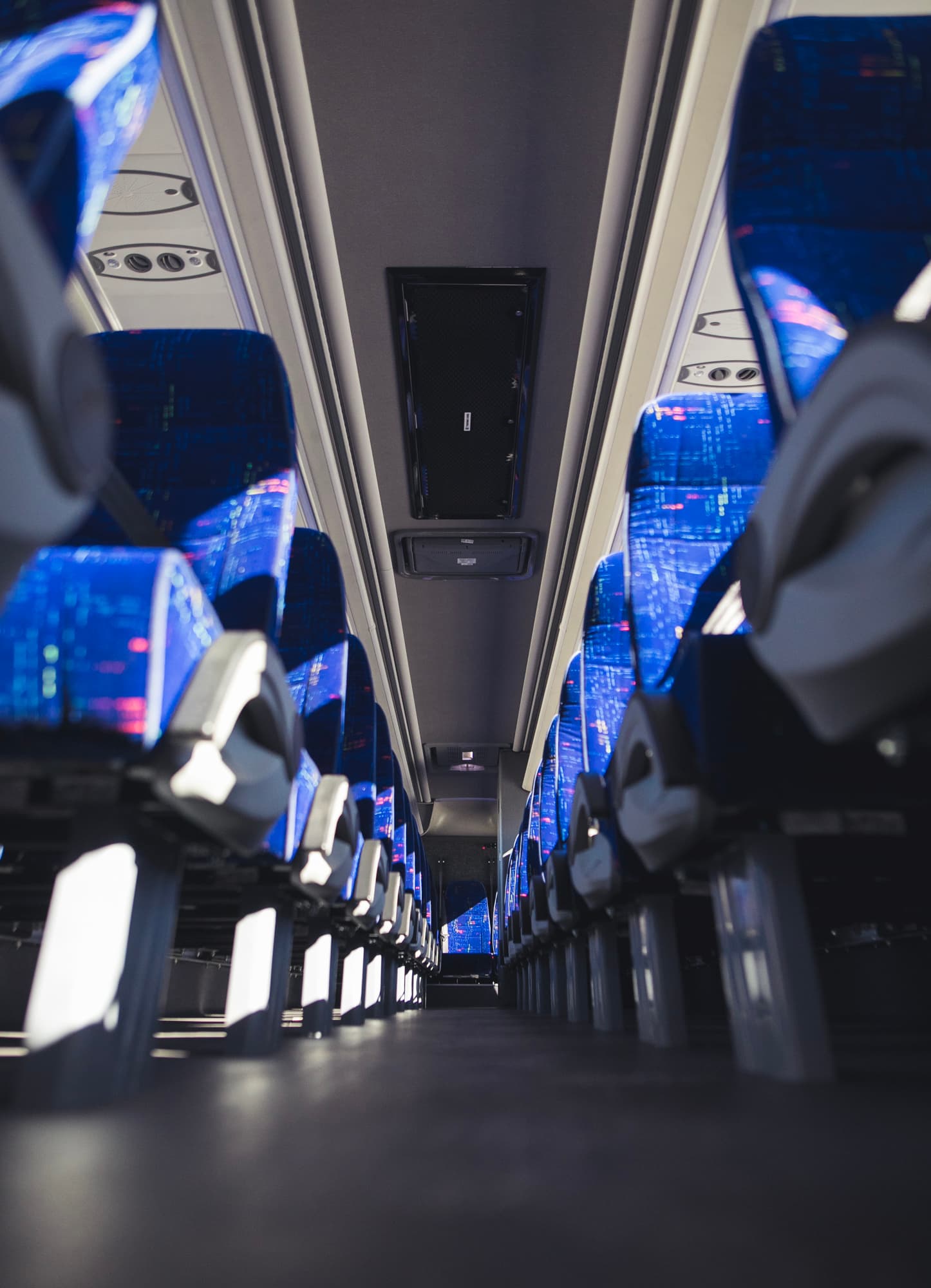 Upholstered seating inside a Horizons West coach