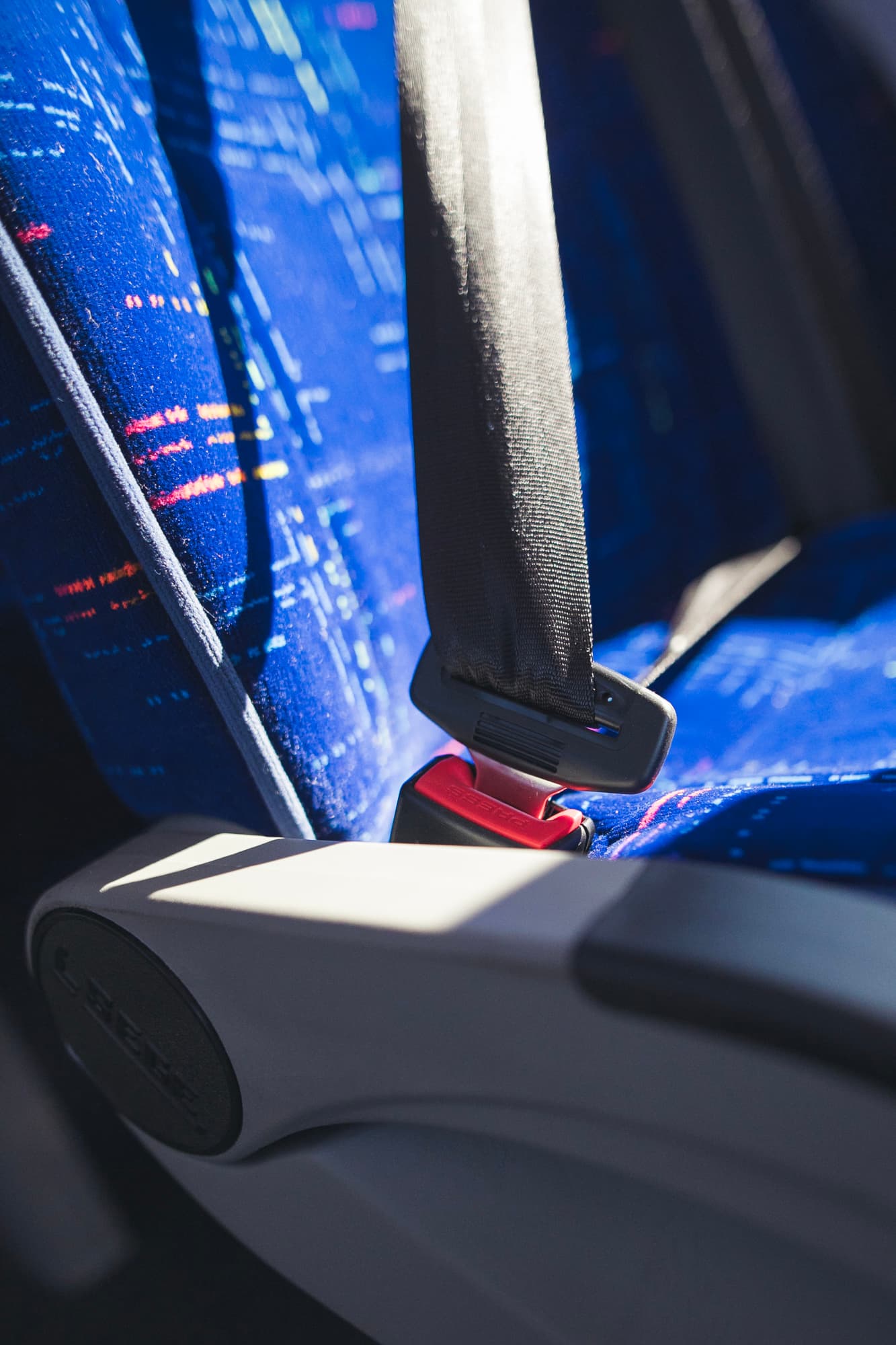 Seatbelt fitted to a passenger seat in a Horizons West coach